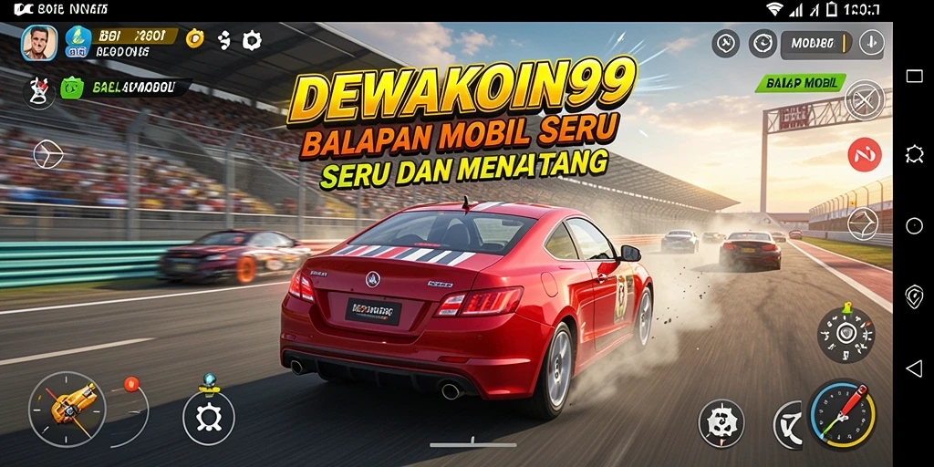 Tampilan antarmuka DEWAKOIN99 saat balapan mobil yang seru.