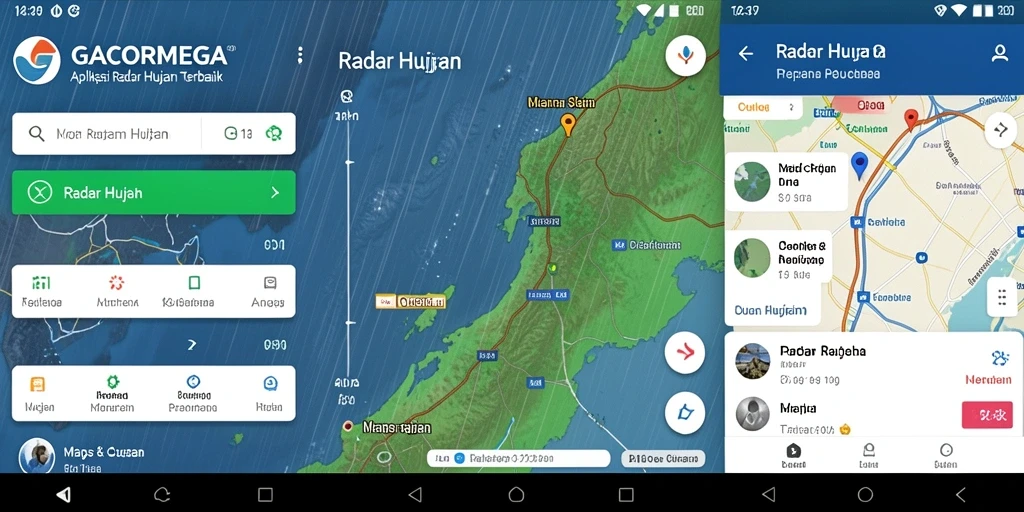 Antarmuka utama GACORMEGA menampilkan radar hujan yang akurat dan informatif.