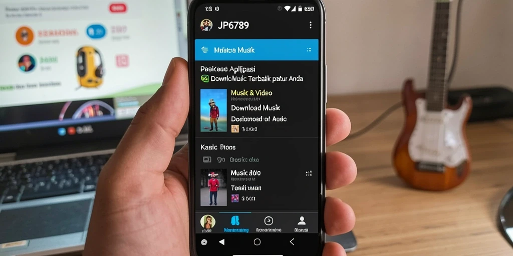 Tampilan antarmuka JP6789 yang menarik saat mengunduh musik.