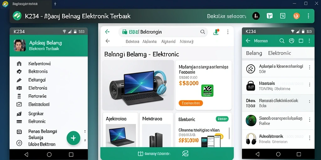 Screenshot antarmuka K234 yang menampilkan fitur pencarian produk elektronik.