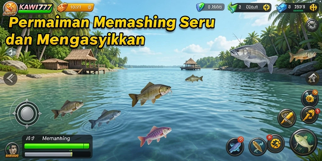 Tampilan antarmuka KAWI777 yang menampilkan aksi memancing seru.