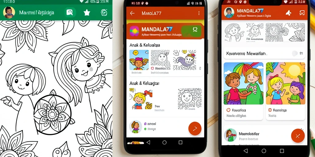 Antarmuka pengguna MANDALA77 yang menarik dan intuitif untuk mewarnai.
