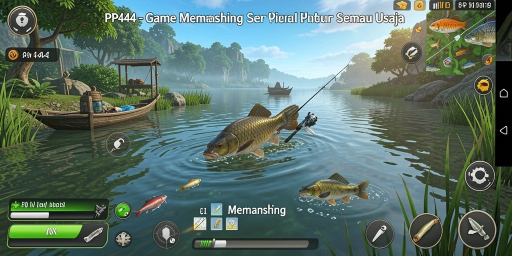 Tampilan antarmuka PP444 yang menarik saat bermain memancing.
