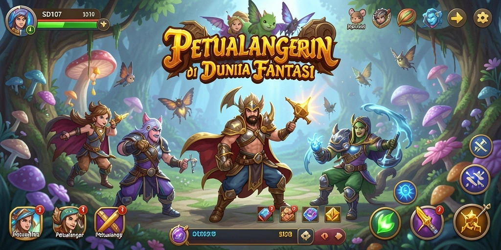 Tampilan antarmuka game SD107 yang penuh warna dan fantastis.